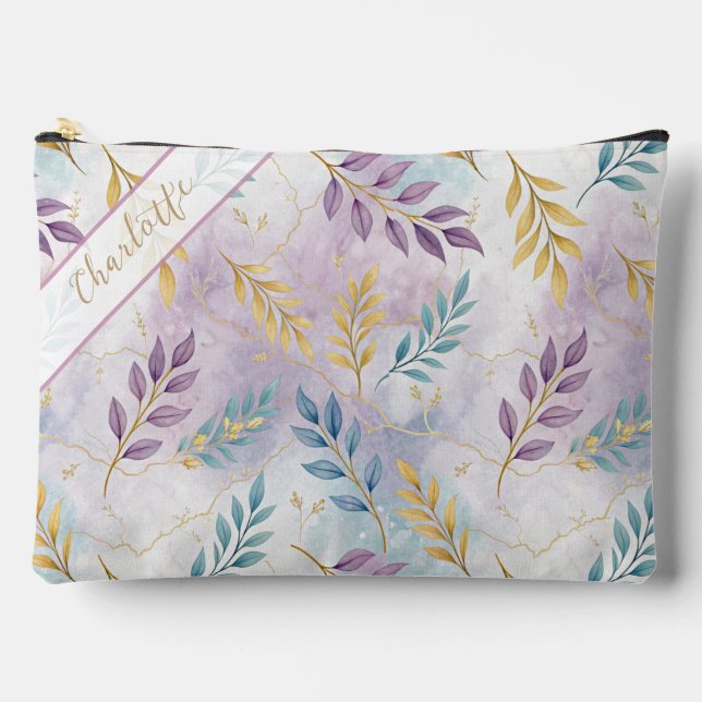 Elegant Gold Botanical Marble Personalized Zubehörtasche (Vorderseite)