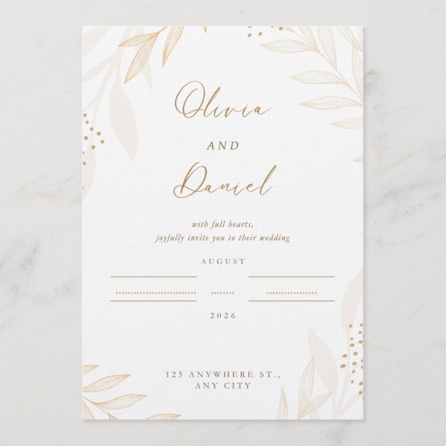 Elegant Gold Botanical Wedding Invitation | Editab Einladung (Vorderseite)
