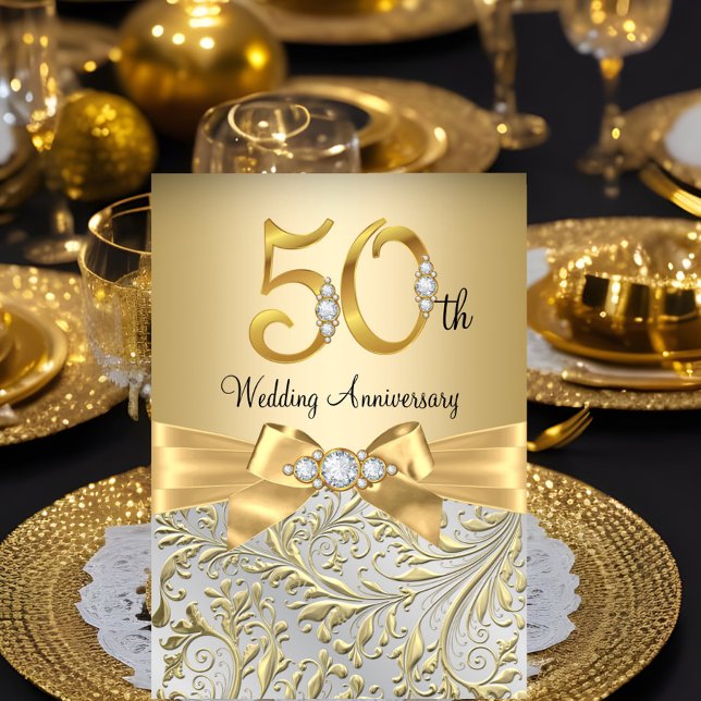 Elegant Gold Bow Diamond 50 Jahre Einladung (Von Creator hochgeladen)