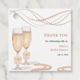 Elegant Gold Bow Pearls and Prosecco Bridal Shower Geschenkanhänger