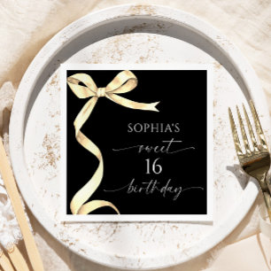 Elegant Gold Bow Sweet 16 Geburtstagsparty Serviette