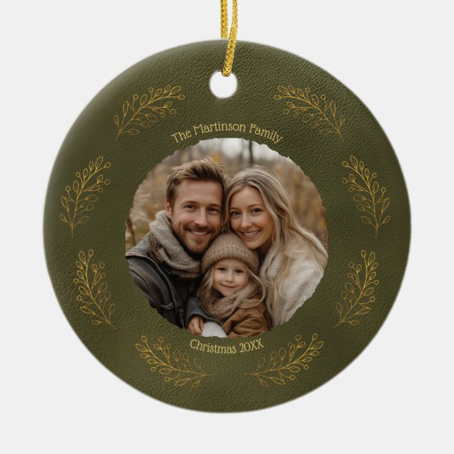 Elegant Gold Branches Family Photo Christmas  Keramik Ornament (Vorne)