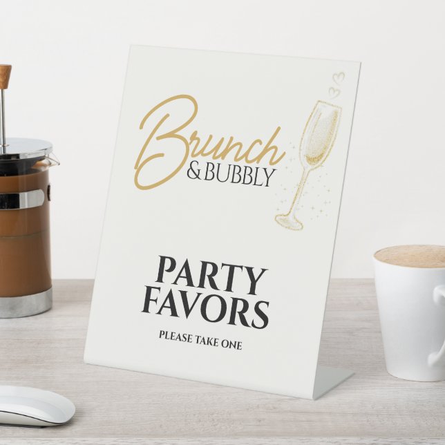 Elegant Gold Brunch & Bubbly Bridal Shower Sign Sockelschild (In SItu)