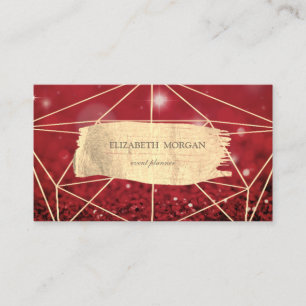 Elegant Gold Brush Stroke Geometric Red Bokeh Visitenkarte