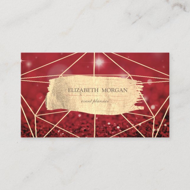 Elegant Gold Brush Stroke Geometric Red Bokeh Visitenkarte (Vorderseite)
