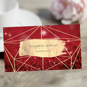 Elegant Gold Brush Stroke Geometric Red Bokeh Visitenkarte