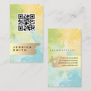 Elegant Gold Brushed   QR-Code   Aquarell Visitenkarte