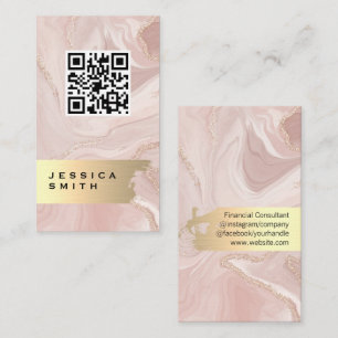 Elegant Gold Brushed   QR-Prüfung   Rosa Marmor Visitenkarte