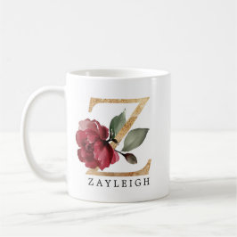 Elegant Gold Burgundy Blume Letter Z Kaffeetasse