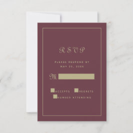 Elegant Gold Burgundy Script Hochzeitsfeier RSVP Karte