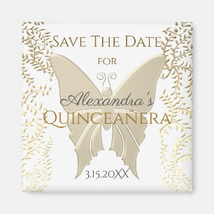Elegant Gold Butterfly Quinceanera Save the Date Magnet