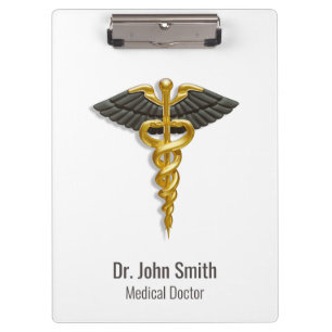 Elegant Gold Caduceus Classy Medical Black Wings Klemmbrett
