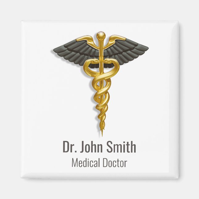 Elegant Gold Caduceus Classy Medical Black Wings Magnet (Vorne)