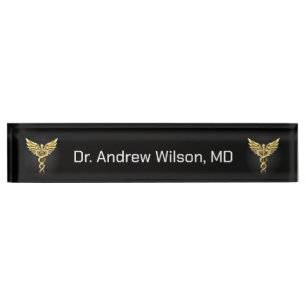 Elegant Gold Caduceus Medical Doctor Namensplakette