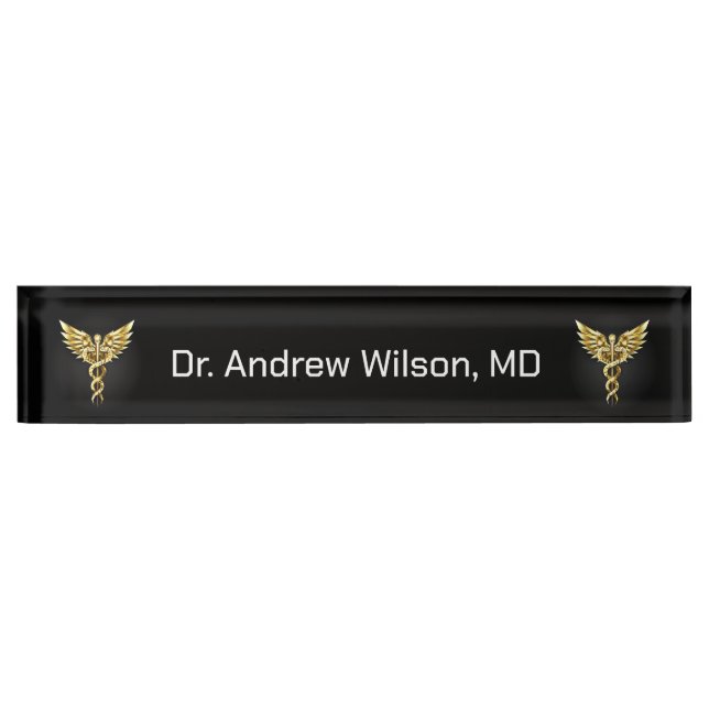 Elegant Gold Caduceus Medical Doctor Namensplakette (Vorderseite)