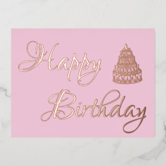 Elegant Gold Cake Happy Birthday Folie Einladungspostkarte