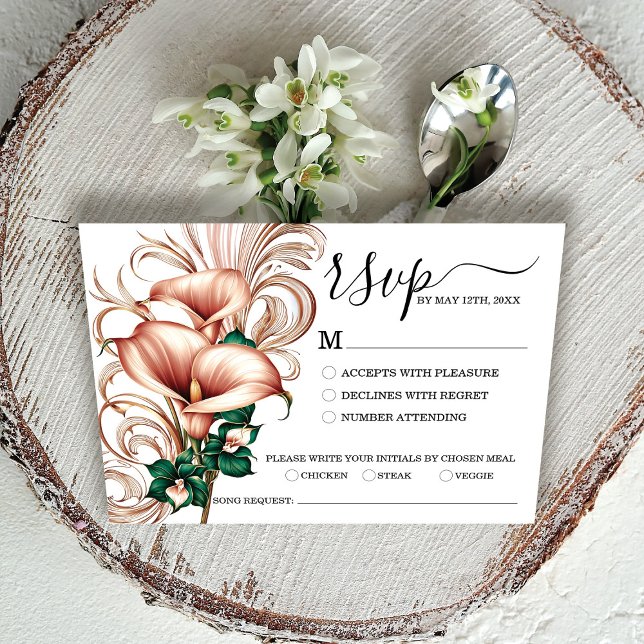 Elegant Gold Calla Lily Wedding | Green & Ivory RSVP Karte (Von Creator hochgeladen)