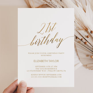 Elegant Gold Calligraphy 21. Geburtstag Einladung