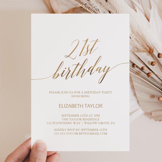 Elegant Gold Calligraphy 21. Geburtstag Einladung (Von Creator hochgeladen)