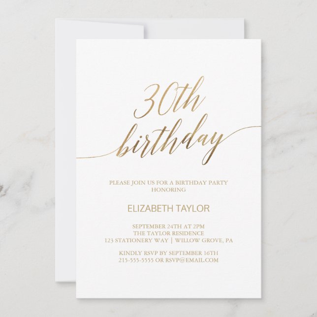 Elegant Gold Calligraphy 30. Geburtstag Einladung (Vorderseite)