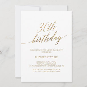 Elegant Gold Calligraphy 30. Geburtstag Einladung