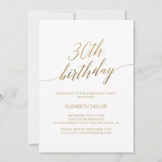 Elegant Gold Calligraphy 30. Geburtstag Einladung