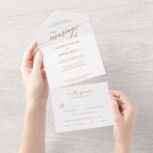 Elegant Gold Calligraphy Au Mariage De All In One Einladung