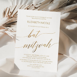 Elegant Gold Calligraphy Bat Mitzvah Einladung