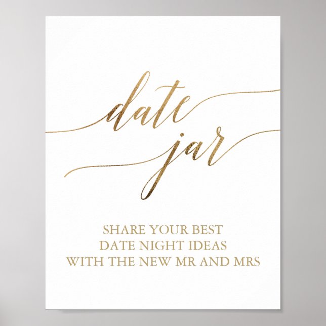 Elegant Gold Calligraphy Date Jar Sign Poster (Vorne)