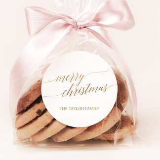 Elegant Gold Calligraphy Frohe Weihnachtsgeschenke Runder Aufkleber