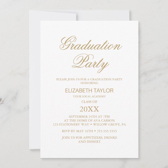 Elegant Gold Calligraphy Graduation Party Einladung (Vorderseite)