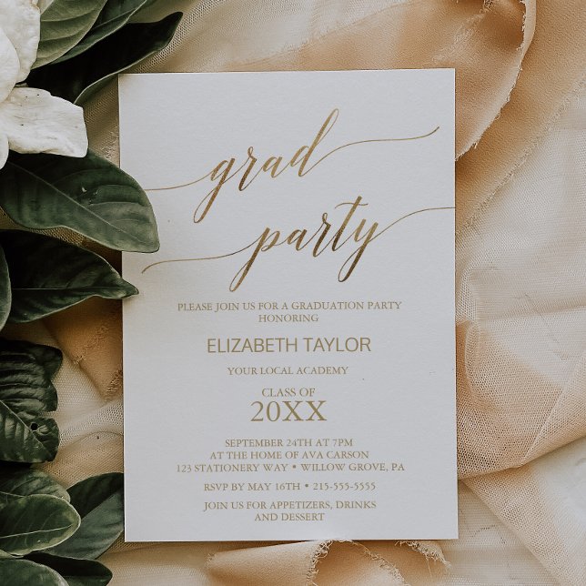 Elegant Gold Calligraphy Graduation Party Einladung (Von Creator hochgeladen)