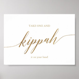 Elegant Gold Calligraphy Kippah Poster