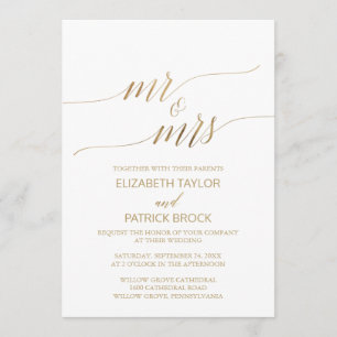 Elegant Gold Calligraphy Mr & Mrs. Wedding Einladung