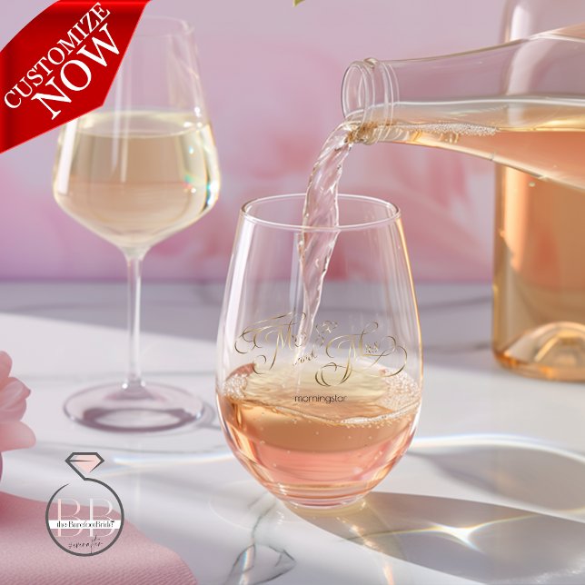 Elegant Gold Calligraphy Mr. und Mrs. Typografy Weinglas Ohne Stiel (Easy to customize )
