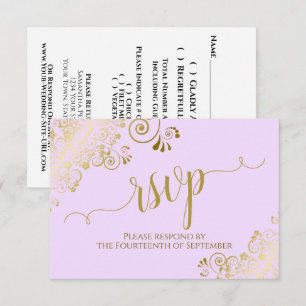 Elegant Gold Calligraphy on Lilac Purple Wedding RSVP Karte