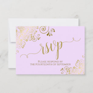 Elegant Gold Calligraphy on Lilac Purple Wedding RSVP Karte