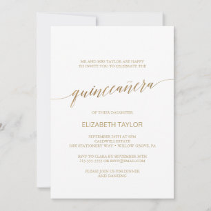 Elegant Gold Calligraphy Quinceñera Einladung