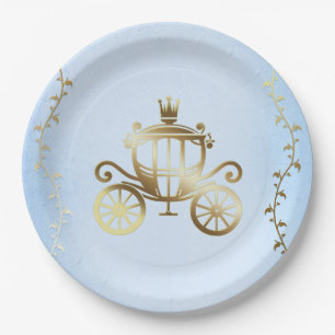 Elegant Gold Carriage Blue Storybook Royal Pappteller