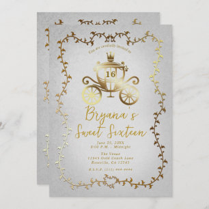 Elegant Gold Carriage White Storybook Sweet 16 Einladung
