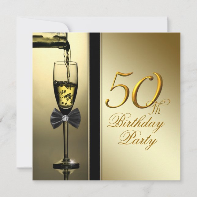 Elegant Gold Champagne 50. Geburtstagsparty Einladung (Vorderseite)