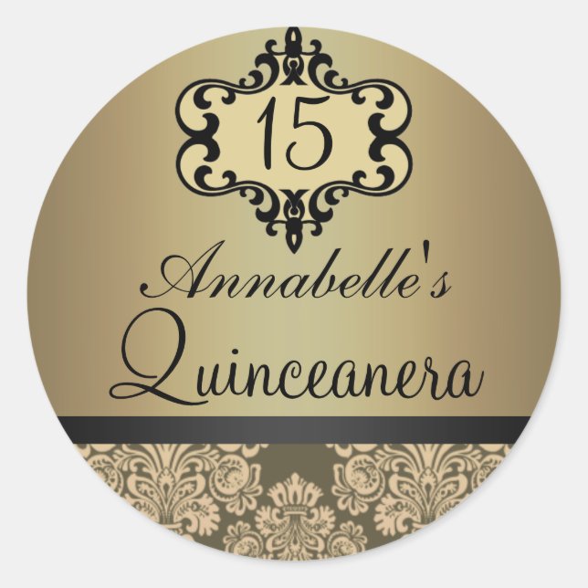 Elegant Gold Chic Damask Quinceanera Sticker (Vorderseite)