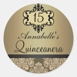 Elegant Gold Chic Damask Quinceanera Sticker