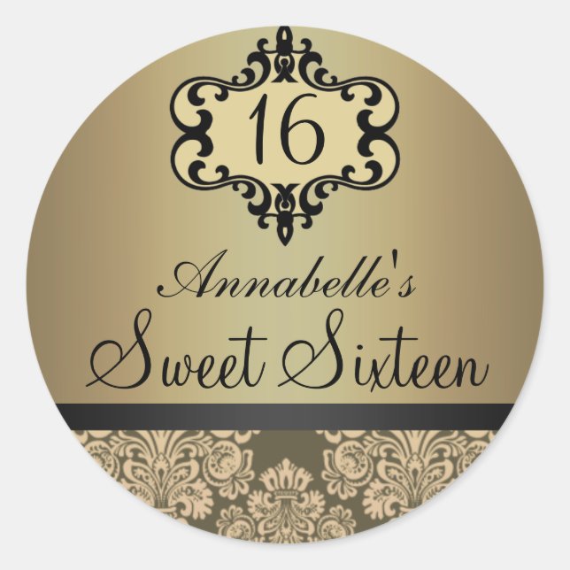 Elegant Gold Chic Damask Sweet 16 Sticker (Vorderseite)