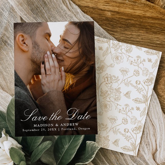 Elegant Gold Chinoiserie Photo Wedding Save The Date (Von Creator hochgeladen)