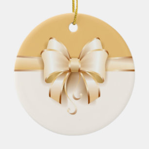 Elegant Gold Christmas Bow Keramik Ornament