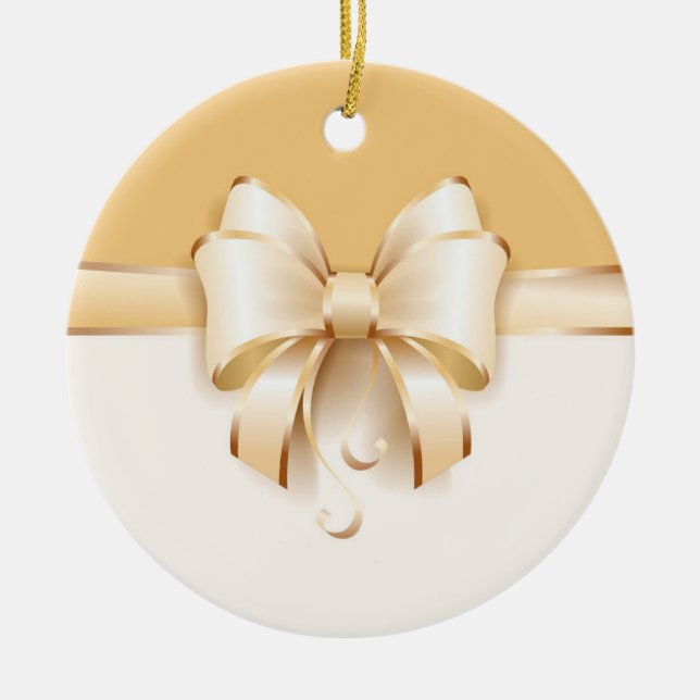 Elegant Gold Christmas Bow Keramik Ornament (Vorne)