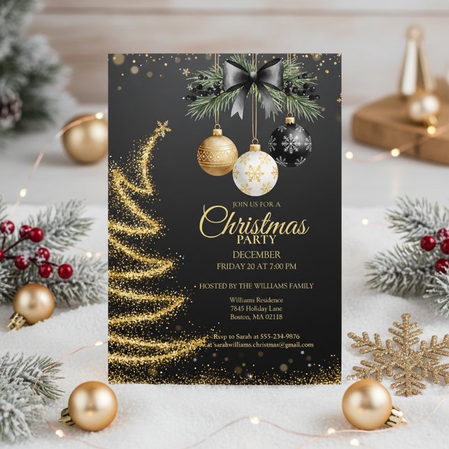 Elegant Gold Christmas Party Invitation Dark Einladung (Gold Christmas Invitation)