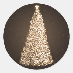 Elegant Gold Christmas Tree Brown Runder Aufkleber