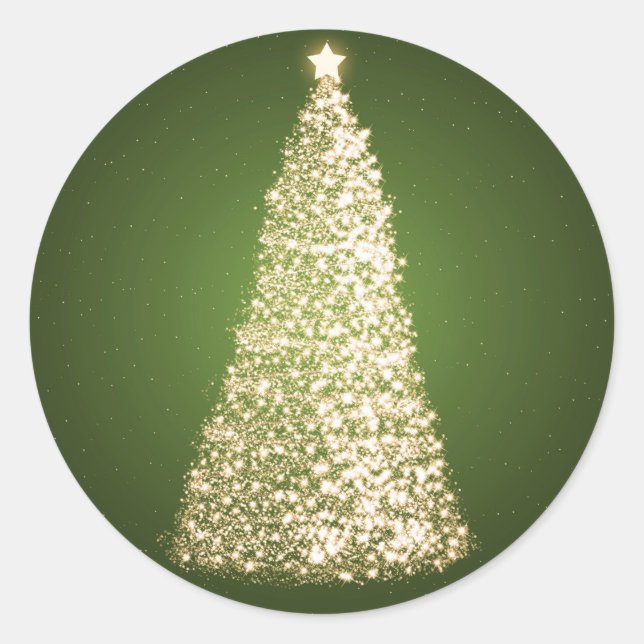 Elegant Gold Christmas Tree Green Runder Aufkleber (Vorderseite)